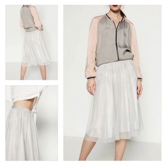 Zara Midi Tulle Skirt - Size Small - Dove Gray - Picture 1 of 8